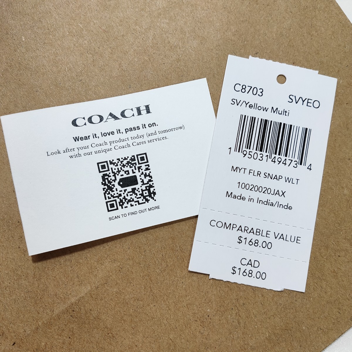 COACH コーチ スナップウォレット 二つ折り財布 フローラルプリント 黄色