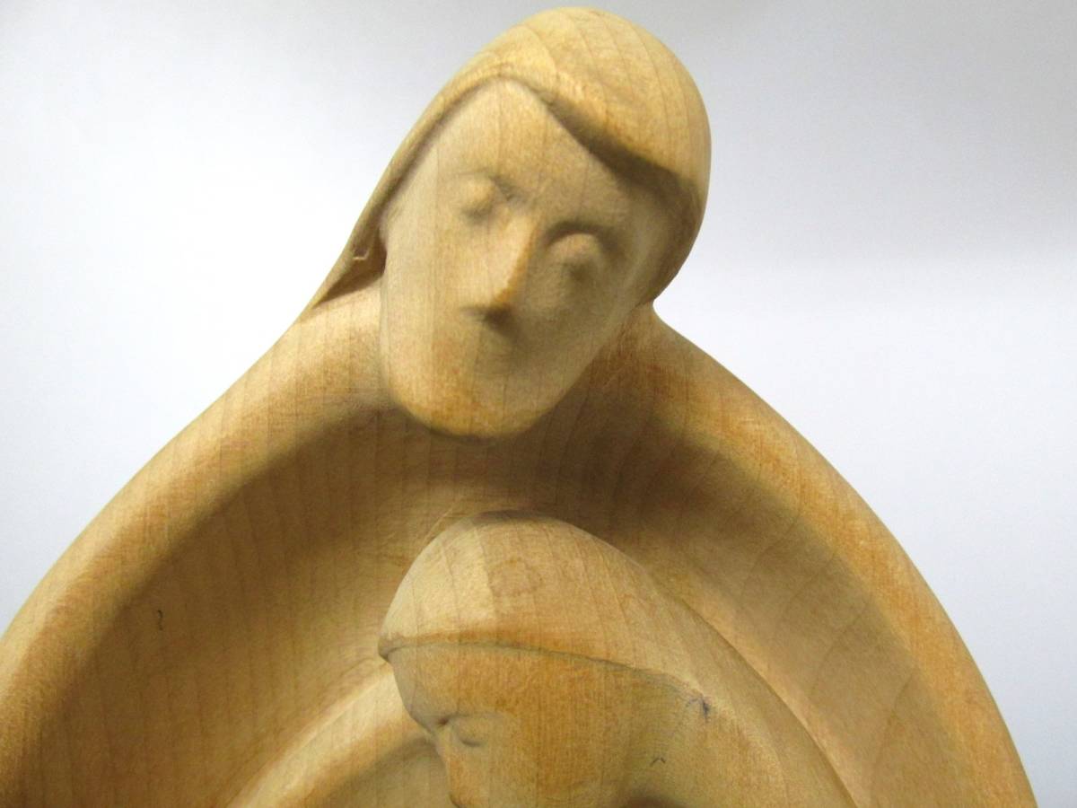 ⑪木彫り イエスキリスト 聖母子マリア 聖母子像 高さ約17.5cm 慈愛に 