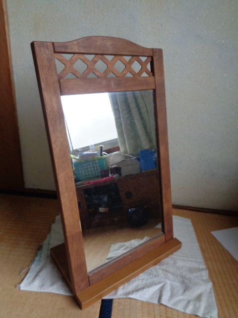 木製枠 木枠ミラー ウオールミラー兼立て掛けミラー 壁掛け鏡兼置き鏡 専用台座置き型ミラー 良品-小さなキズはあります 完売 壁掛け鏡兼置き鏡
