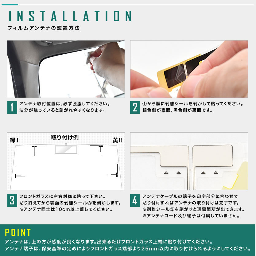 カロッツェリア AVIC-RZ07 カーナビ フィルムアンテナ 両面テープ付き 地デジ ワンセグ フルセグ対応 L型 左右2セット L字型_画像4