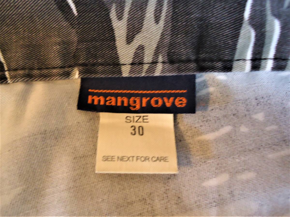 ◆ mangrove 迷彩柄 パンツ// 使用品 //　■サイズ：30　W=74cm （説明文参照）■カラー：ブラック/グレー/ホワイト迷彩柄 □送料無料