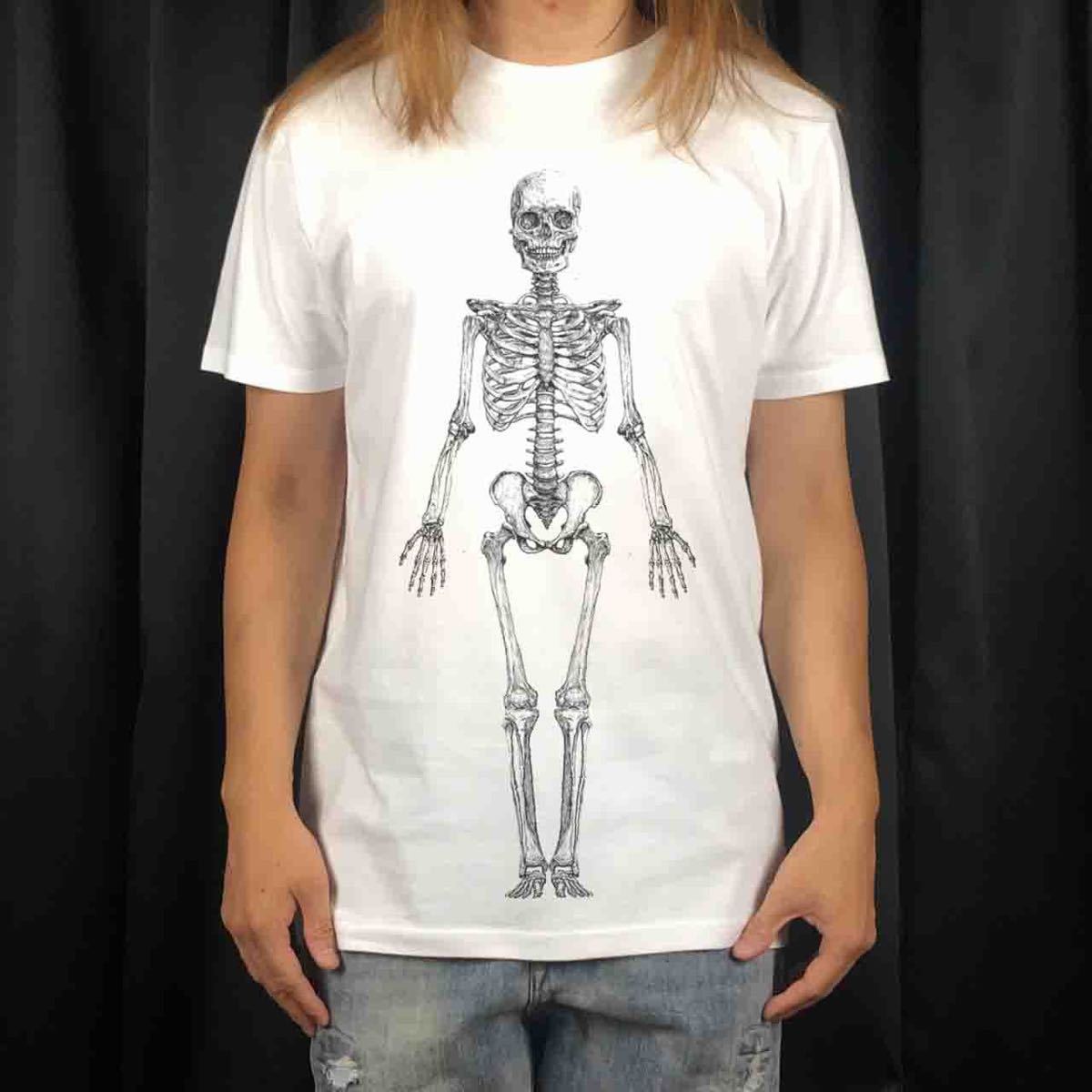 新品 ビッグ プリント 人体 骸骨 ガイコツ ドクロ ボーン スカル 理科室 標本 Tシャツ S M L XL オーバーサイズ XXL~5XL ロンT パーカー 可