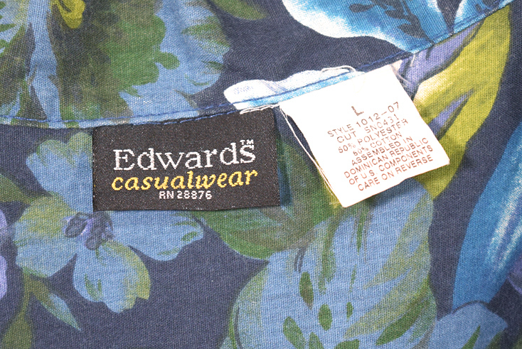 【送料無料】EDWARD'S 刺繍ロゴ コットン/ポリエステル 開襟 アロハシャツ ワークシャツ ハワイアンシャツ 半袖シャツ メンズL 古着 CB0834_画像6