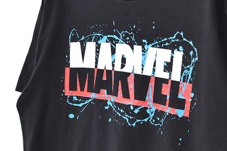 【送料無料】マーベル MARVEL ロゴプリント 半袖 クルーネック Tシャツ メンズL マーベルコミックス 映画 古着 BB0361