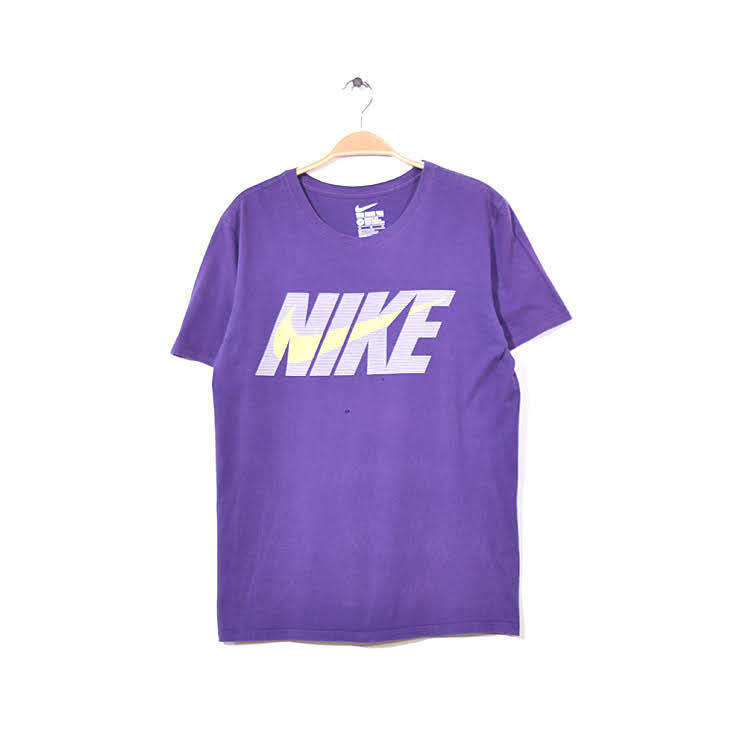 【送料無料】ナイキ コットン ロゴTシャツ クルーネック 半袖 Tシャツ 紫 メンズM NIKE 古着 アメカジ BB0381_画像1