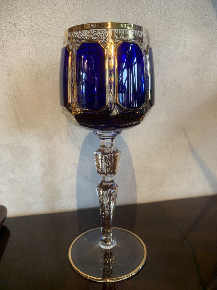 当店だけの限定モデル 豪華 モーゼル ボヘミアングラス ブルークリスタル 金彩装飾 キャビネットグラス 工芸ガラス
