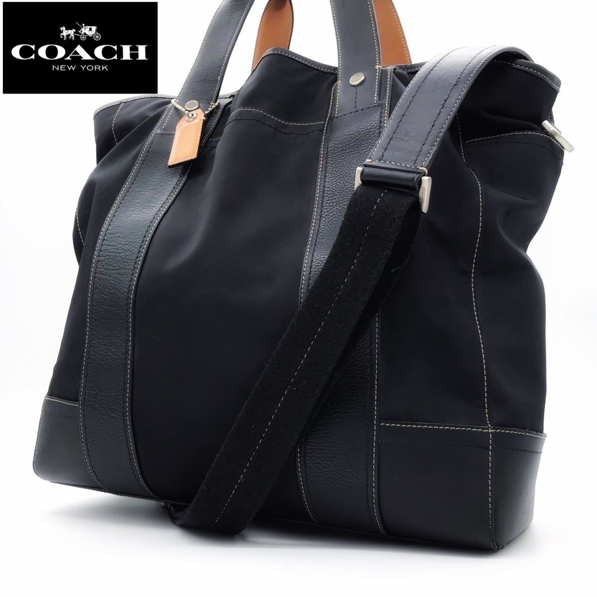 COACH トートバッグ 2way ブラック レザー ナイロン メンズ 通勤