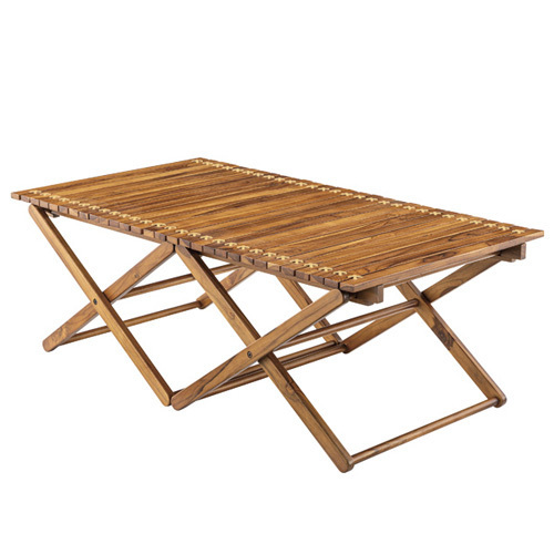 テーブル 東谷 フォールディングテーブル TTF-928 高さ40×幅110×奥行き60cm 天然木 チーク材 本革 ローテーブル