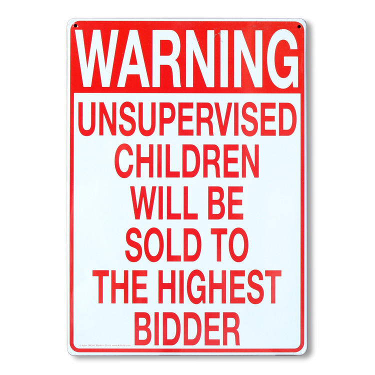 看板 ファンサイン WARNING UNSUPERVISED CHILDREN 縦29.5×横21cm ブリキ製 おもしろ看板 ディスプレイ_画像1