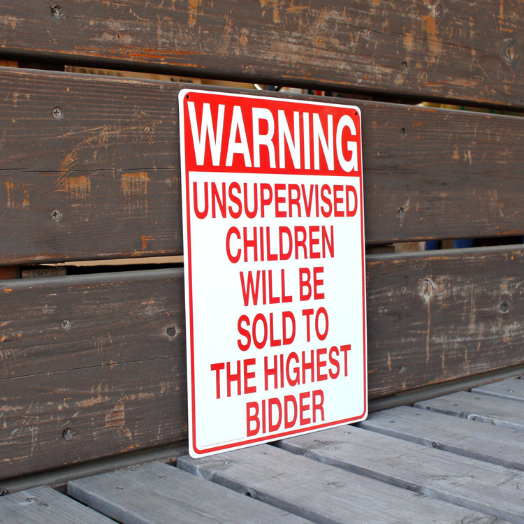 看板 ファンサイン WARNING UNSUPERVISED CHILDREN 縦29.5×横21cm ブリキ製 おもしろ看板 ディスプレイ_画像4