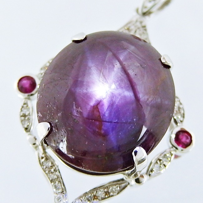 K18WG ☆ネックレス ◇パープル スターサファイア39.03ct ◇ルビー0.39