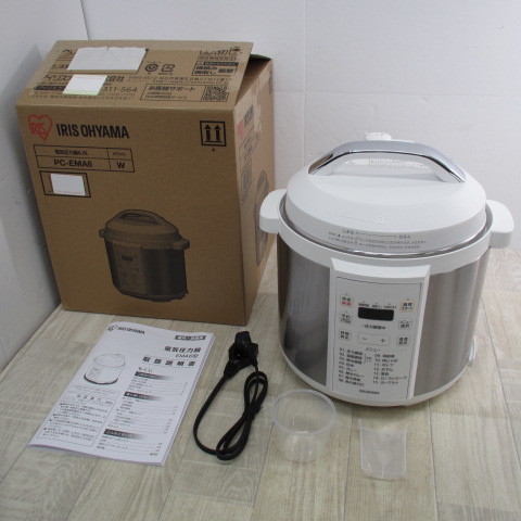 5075PS【未使用】アイリスオーヤマ 電気圧力鍋 圧力鍋 6L 低温調理可能 予約調理対応 ケーキも作れる メーカー ホワイト PC-EMA6-W