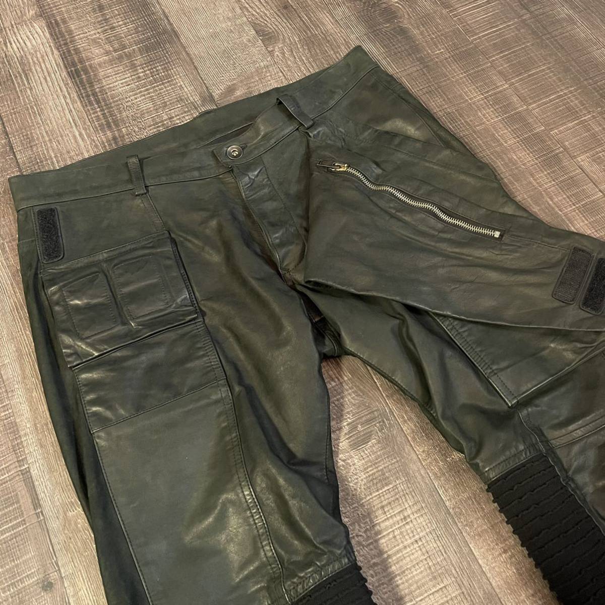 稀少 rick owens レザー メンフィスバイカー パンツ 46 リック
