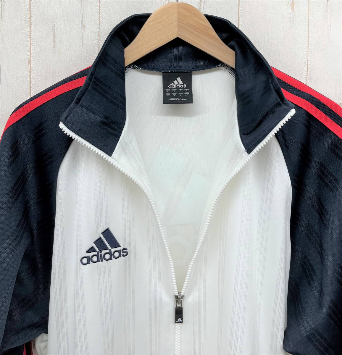 ADIDAS アディダス ＊速乾生地 ストライプ ＊トラックトップ ジャケット ジャージ ＊M size ネイビー レッド 日本製 スポーツ トレーニング_画像9