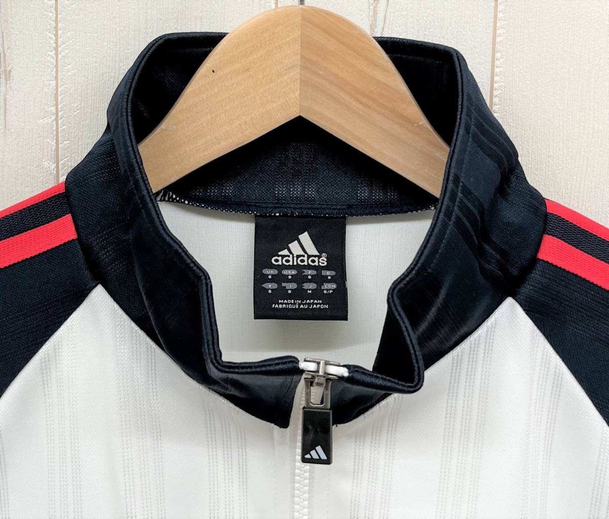 ADIDAS アディダス ＊速乾生地 ストライプ ＊トラックトップ ジャケット ジャージ ＊M size ネイビー レッド 日本製 スポーツ トレーニング_画像3