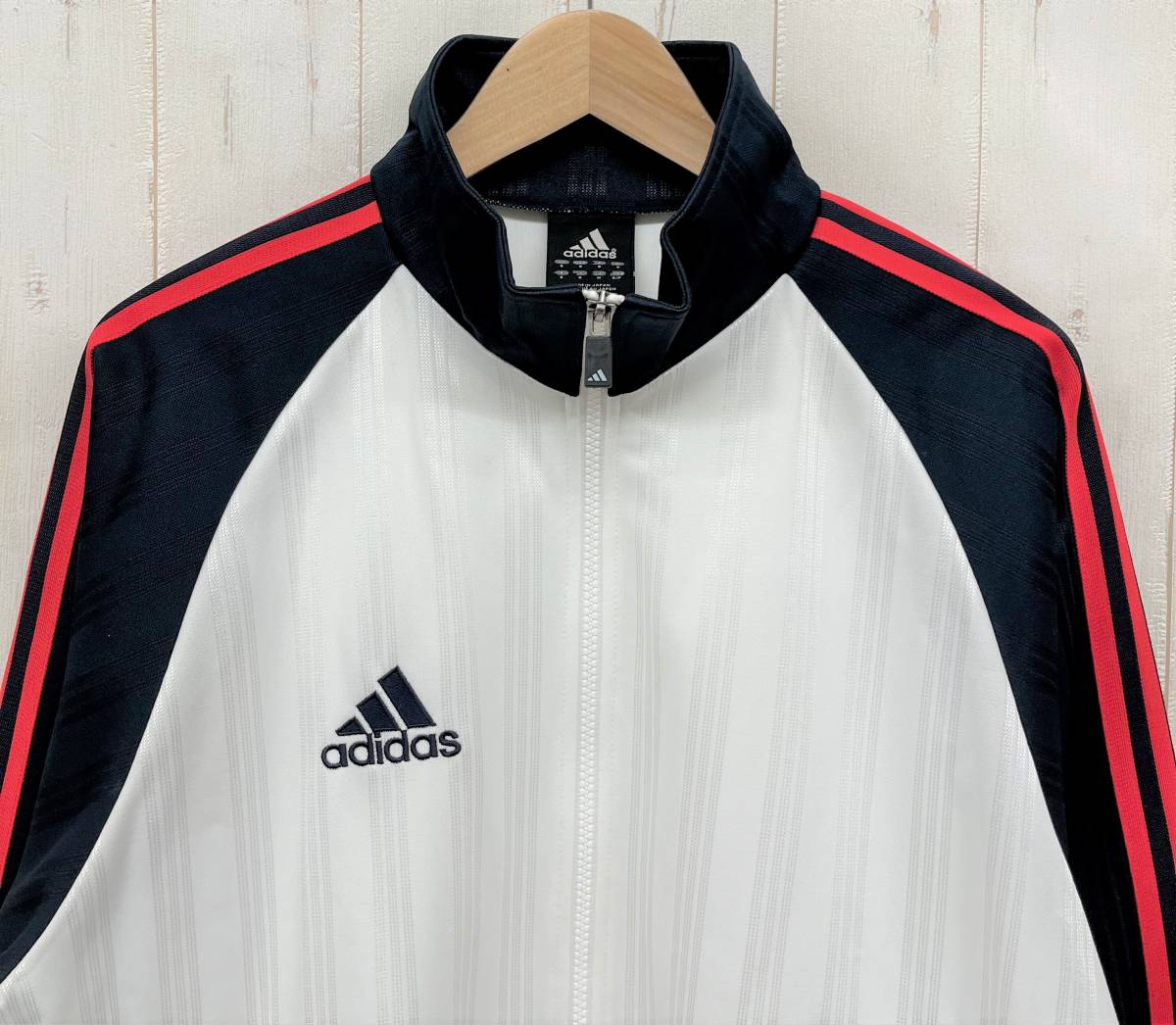 ADIDAS アディダス ＊速乾生地 ストライプ ＊トラックトップ ジャケット ジャージ ＊M size ネイビー レッド 日本製 スポーツ トレーニング_画像2