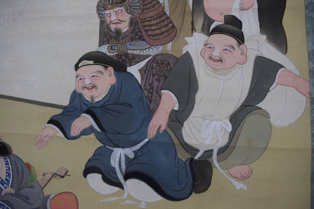 作者不詳/七福神図/一力茶屋/宴之図/掛軸☆宝船☆Z-597 作者不詳/七福神図/一力茶屋/宴之図/掛軸☆宝船☆Z-597 日本画