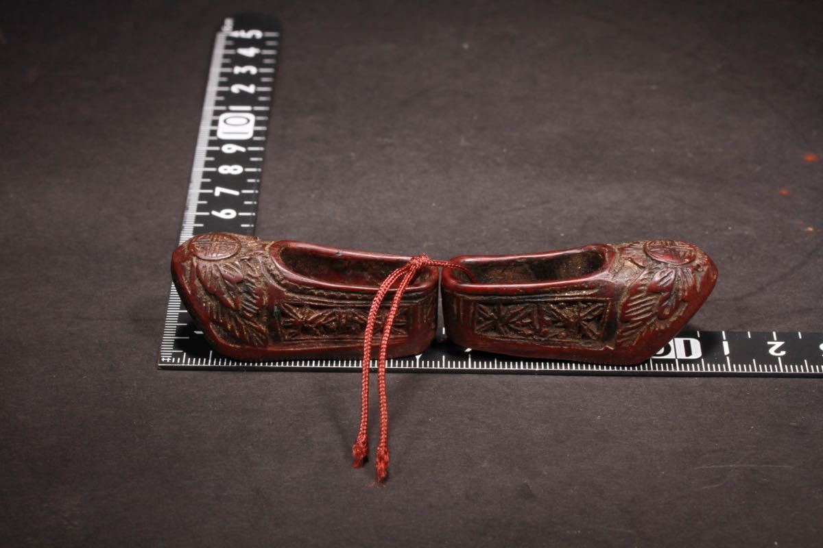【後】CI021　木彫唐物靴　一対　古美術 骨董品 古玩 時代物 古道具 中国美術品_画像9