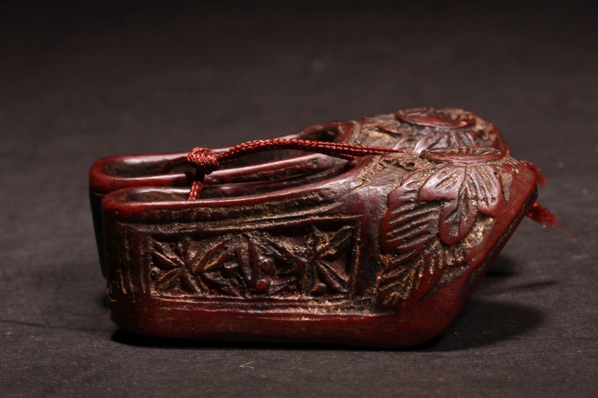 【後】CI021　木彫唐物靴　一対　古美術 骨董品 古玩 時代物 古道具 中国美術品_画像5