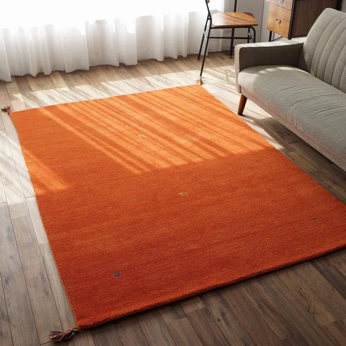 [送料込み] 手織り ギャベ ギャッベ ラグマット 200x250 3畳 オレンジ 遊牧民 インド 綿 絨毯 じゅうたん リビング おしゃれ 居間 ウール