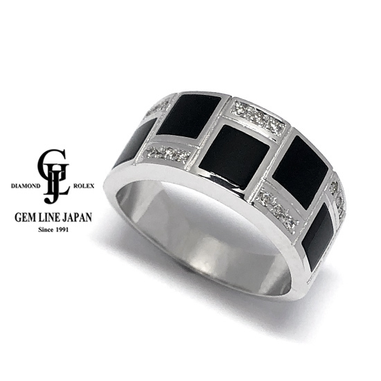 オープニング 大放出セール K18WG 新品 オニキス リング メンズ 0.13ct