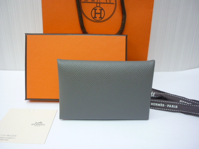 新品 HERMES エルメス カードケース カルヴィ レザー エプソン グリ