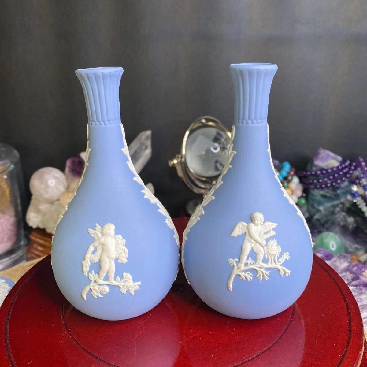 即購入可！本物1980ウェッジウッドWEDGWOODジャスパー ペールブルー 灰皿 花瓶 陶器 小物入れ ジャスパー ペールブルー