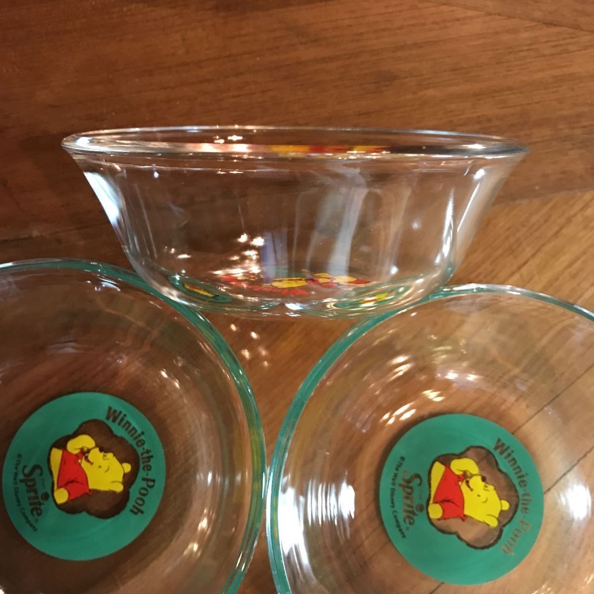  Winnie The Pooh glass bowl sprite 3 piece set Disney Coca * Cola not for sale Novelty Showa Retro glass plate rare 