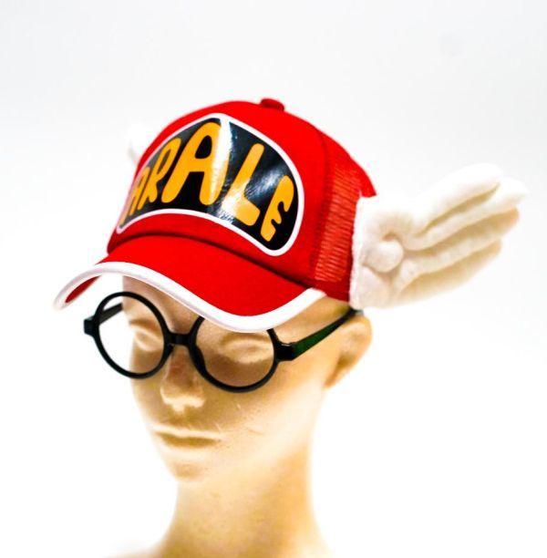 帽子 アラレ アラレちゃん 赤 夏　子供用 レッド ドクタースランプ 小さめ キャップ メッシュ　仮装 めがね 眼鏡 セット コスプレ