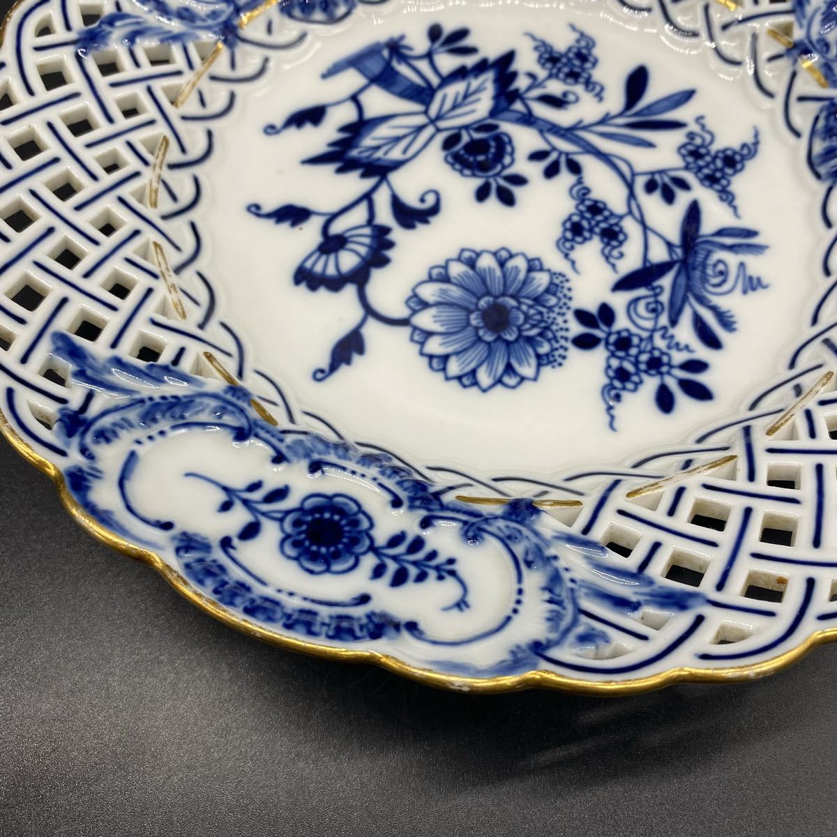 マイセン ブルーオニオン Meissen 飾り皿 オープンワーク 透かし