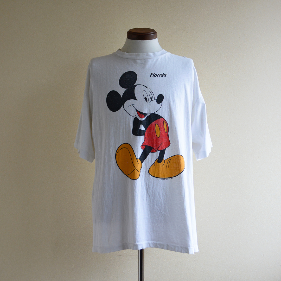 90s MICKEY MOUSE プリントTシャツ 表記L 白 Sherry 100％ COTTON / ビンテージ ミッキーマウス Disney  古着 USA