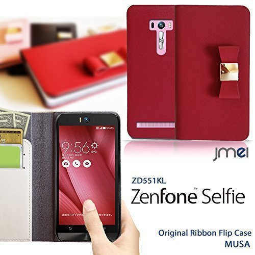 ZenFone Selfie ZD551KL 本革ケース リボンチャーム カード収納付スマホカバー ベルトなし マグネットなし レッド 73_画像3