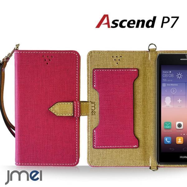 Ascend P7 ケース(ホットピンク)ベスタ アセンドp7 simフリー カード収納付カバー ストラップ付 手帳型ケース_画像1