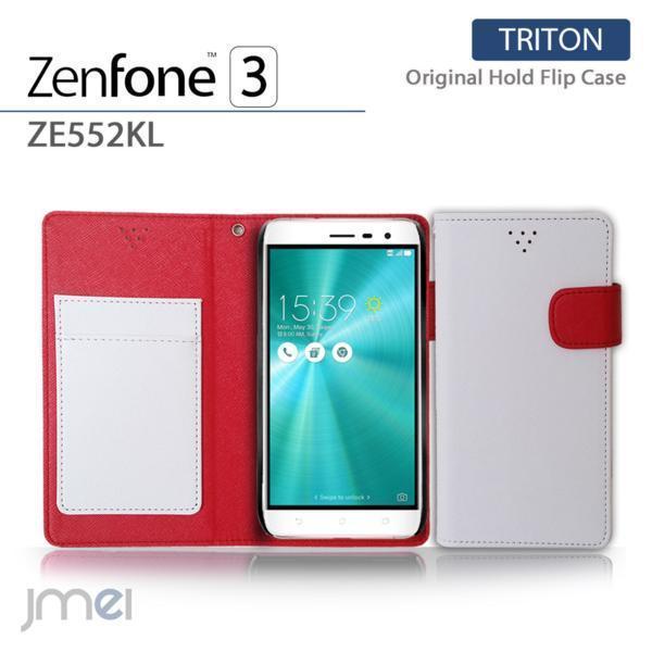 Zenfone3 ZE552KLケースマグネットバンド カード収納付 手帳型カバー 閉じたまま通話可 スマホケース 折りたたみ ホワイト 53_画像1