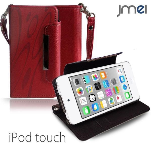 iPod touch 6 5 ケース 手帳型ケース レッド(柄) アイポッドタッチ カード収納付 カードポケット付 保護カバー 耐衝撃_画像1
