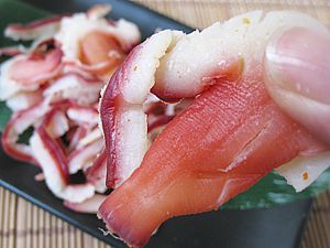 旨味ほっき 90g (北海道産ホッキ貝ひも)北海道でも珍しい北寄貝の珍味です。(酒の肴　お茶請け)【メール便対応】_画像4