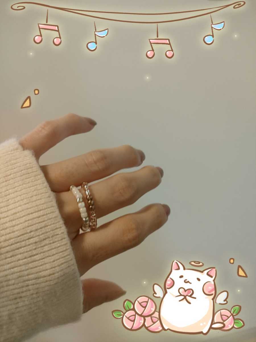 [No.137] ring white * silver pink * old beautiful gold 2 pcs set 