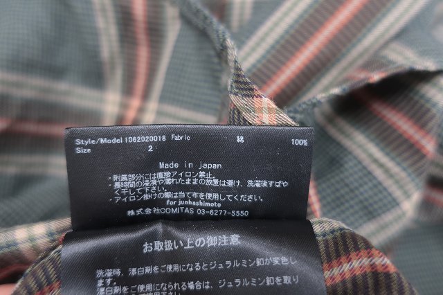 6T3392/未使用品 junhashimoto SIDE PANEL SHORT ジュンハシモト チェックシャツ_画像5