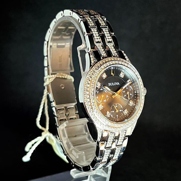 【BULOVA】展示品特価/ブローバ/レディース腕時計/ゴージャス/シルバー色/シルバー色/ブラック色/かわいい/輝く/激レア/女性用/クオーツ
