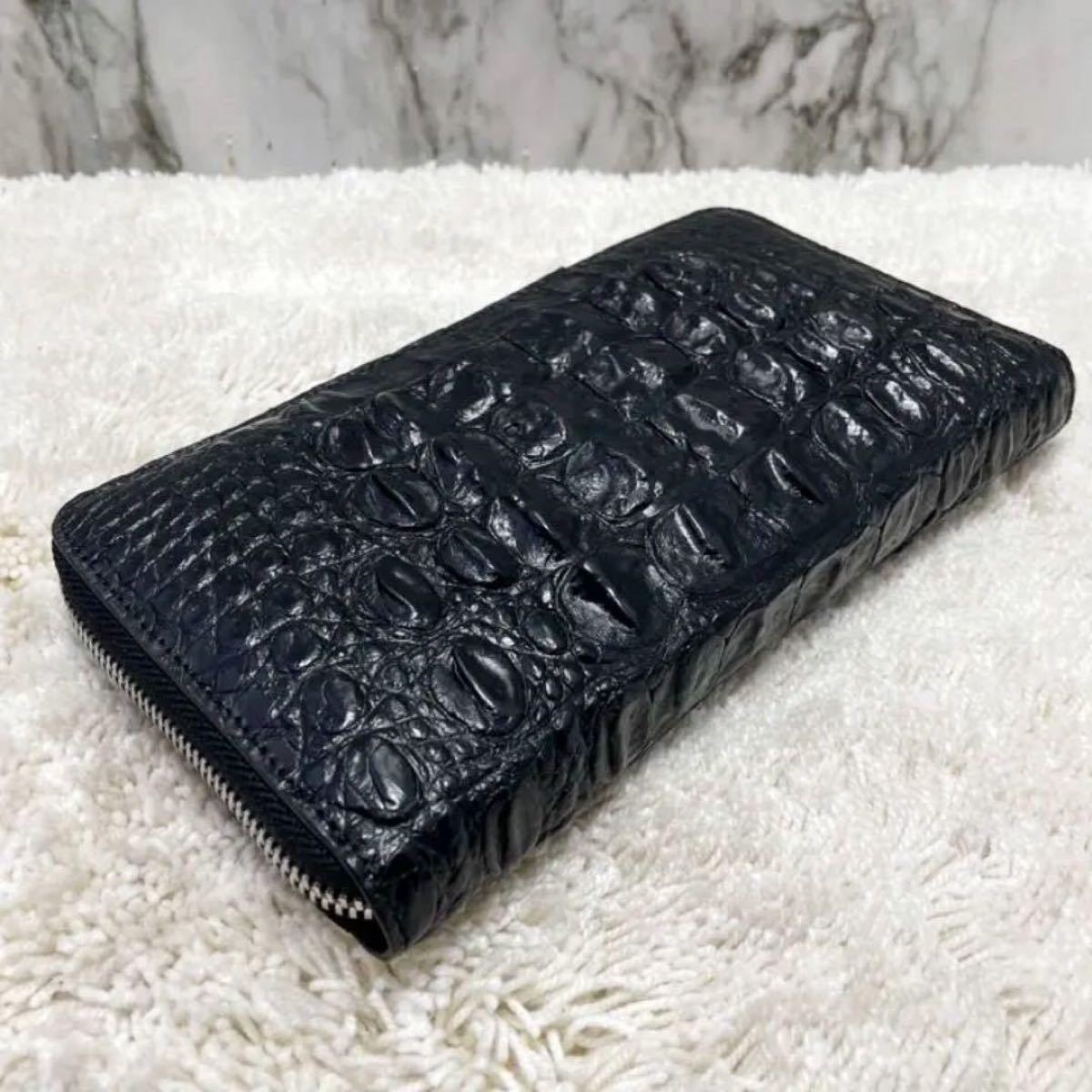 クロコダイル 長財布 ロング ジッピー 本物 ワニ革 レザー 背革