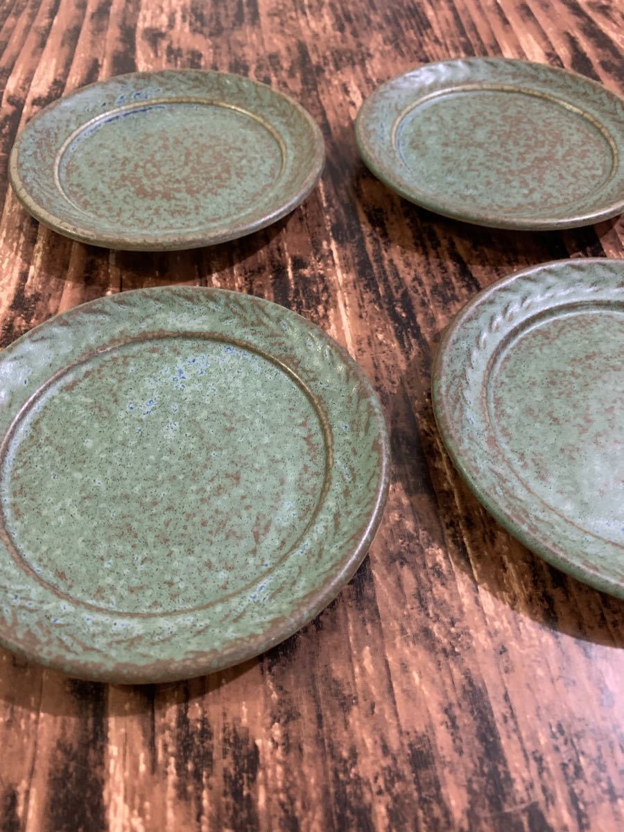 サビグリーン小皿 4枚 和洋食器 美濃焼 オシャレ 陶器 丸皿 ラウンドプレート 