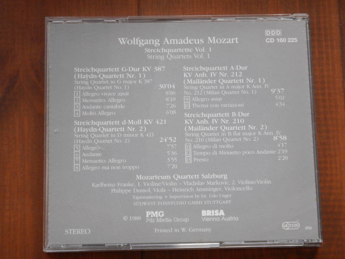 1450◆VIENNA MASTER SERIES Wolfgang Amadeus Mozart Streichquartette Vol.1 輸入盤 モーツァルトの画像3