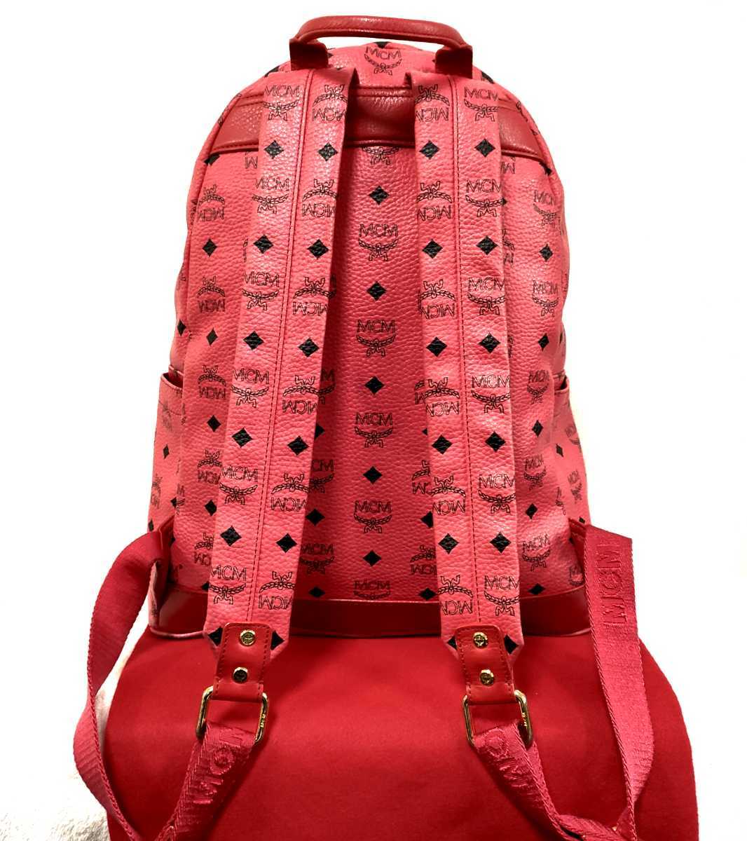 美品 最安値 MCM リュック スタッズ ピンク 赤 エムシーエム 美品 最安値 MCM リュック スタッズ ピンク 赤 エムシーエム