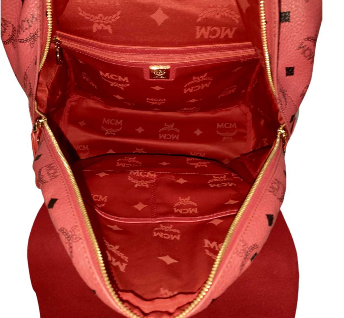 美品 最安値 MCM リュック スタッズ ピンク 赤 エムシーエム 美品 最安値 MCM リュック スタッズ ピンク 赤 エムシーエム