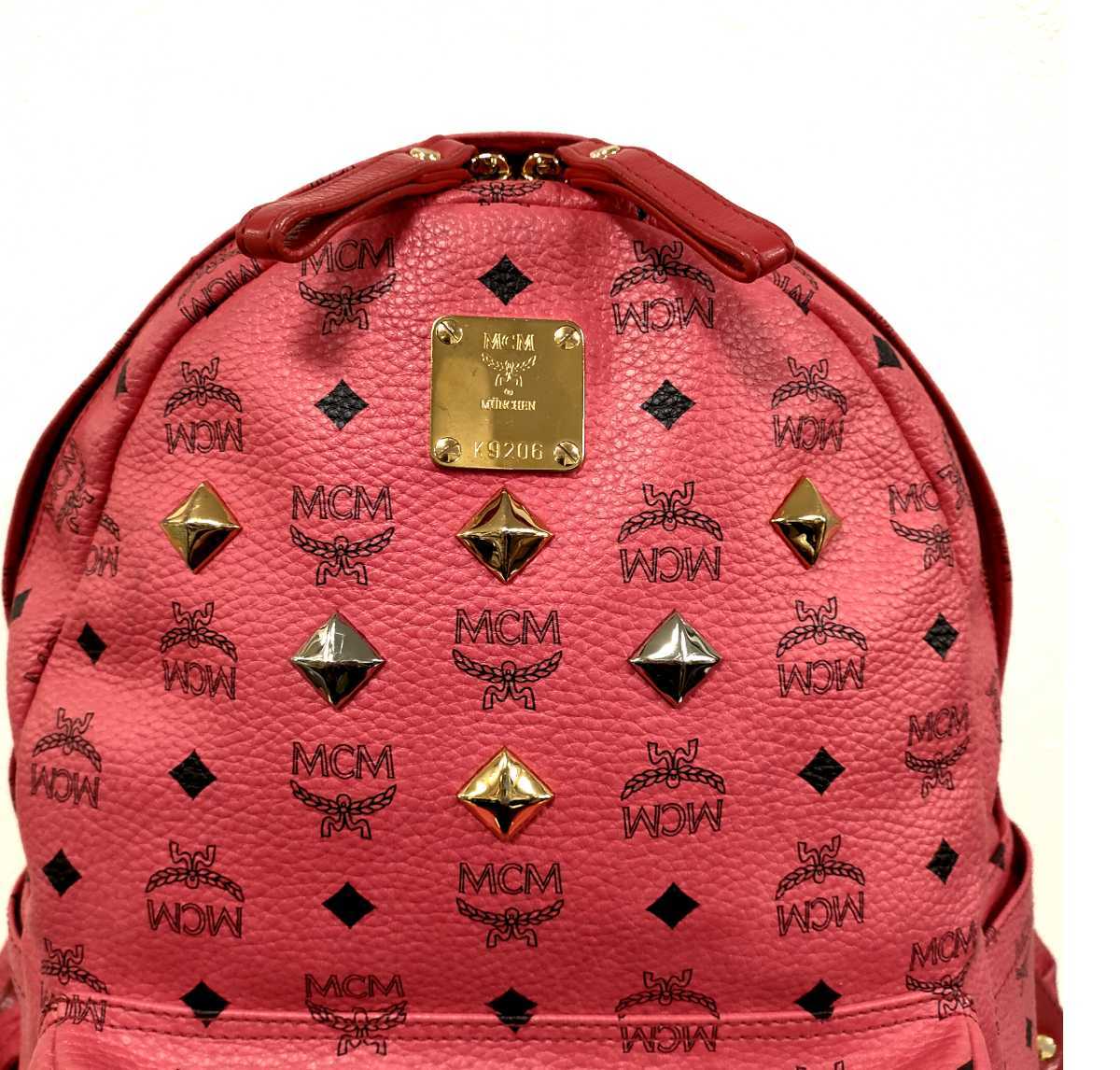 美品 最安値 MCM リュック スタッズ ピンク 赤 エムシーエム 美品 最安値 MCM リュック スタッズ ピンク 赤 エムシーエム