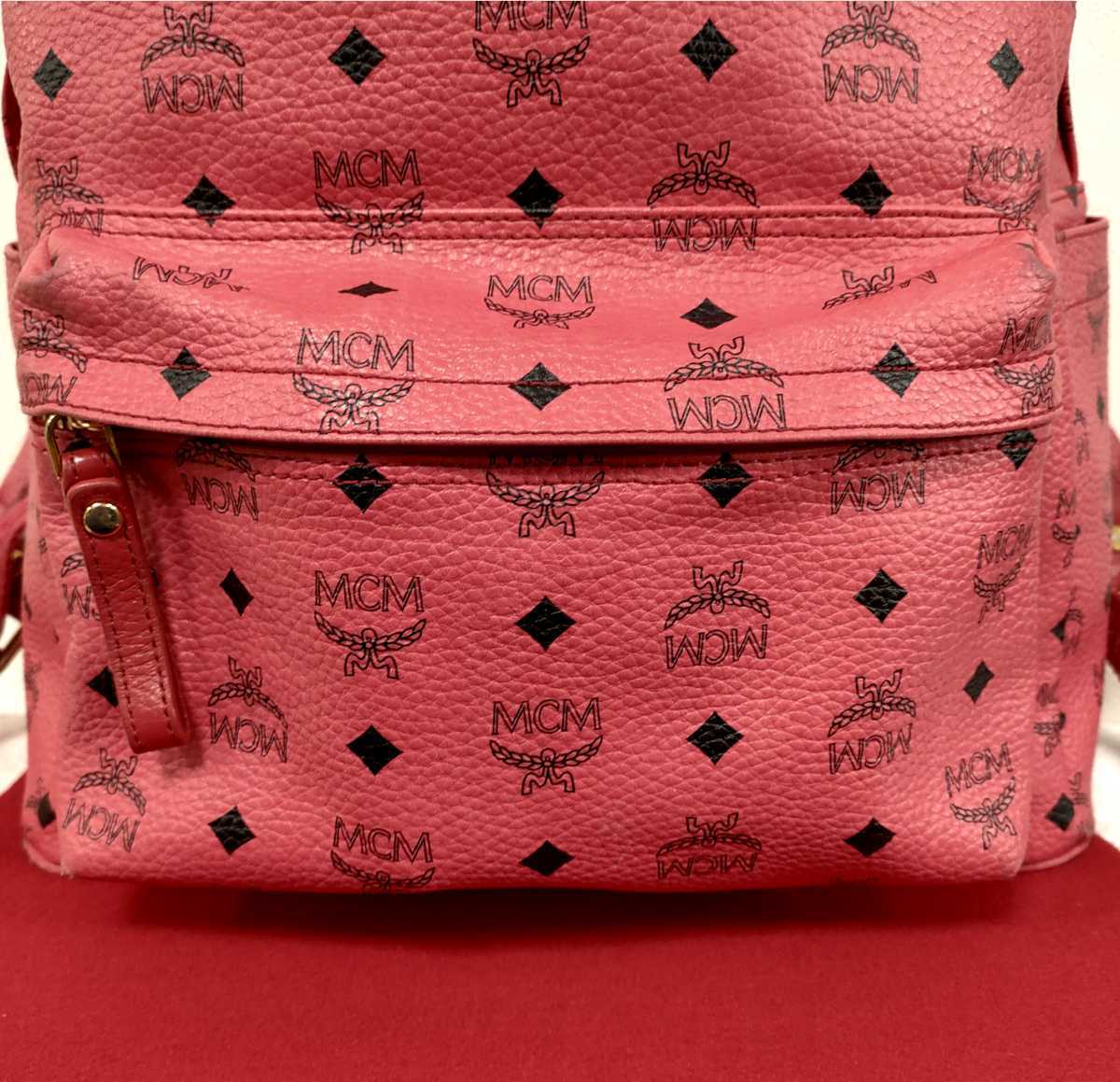 美品 最安値 MCM リュック スタッズ ピンク 赤 エムシーエム 美品 最安値 MCM リュック スタッズ ピンク 赤 エムシーエム