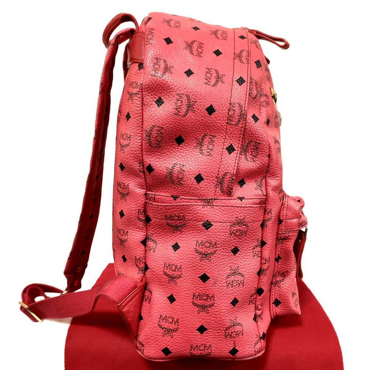 美品 最安値 MCM リュック スタッズ ピンク 赤 エムシーエム 美品 最安値 MCM リュック スタッズ ピンク 赤 エムシーエム