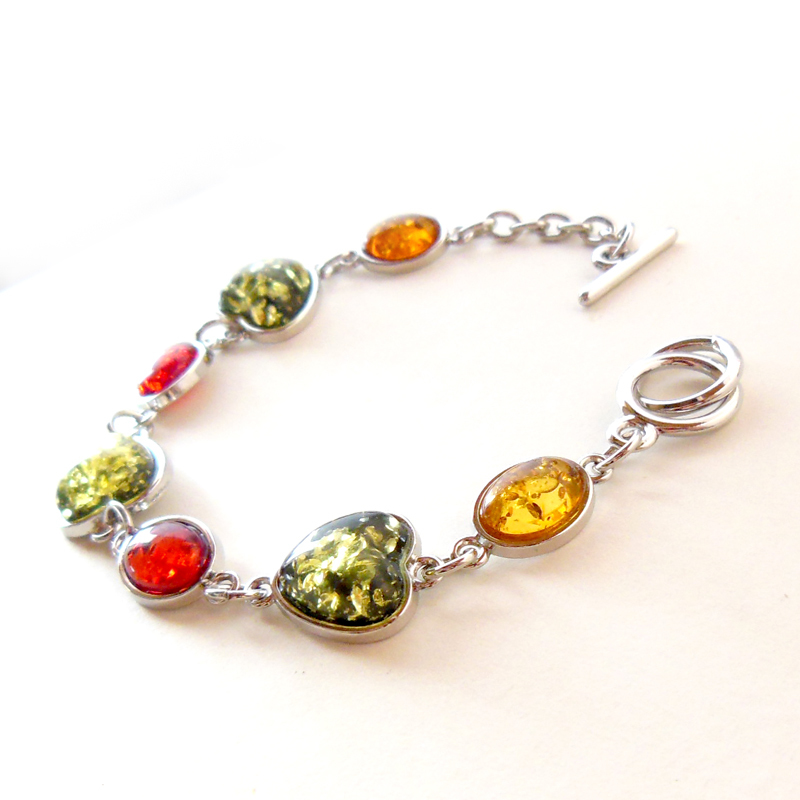  Russia earth production amber * amber * red amber * green amber Heart bracele CR