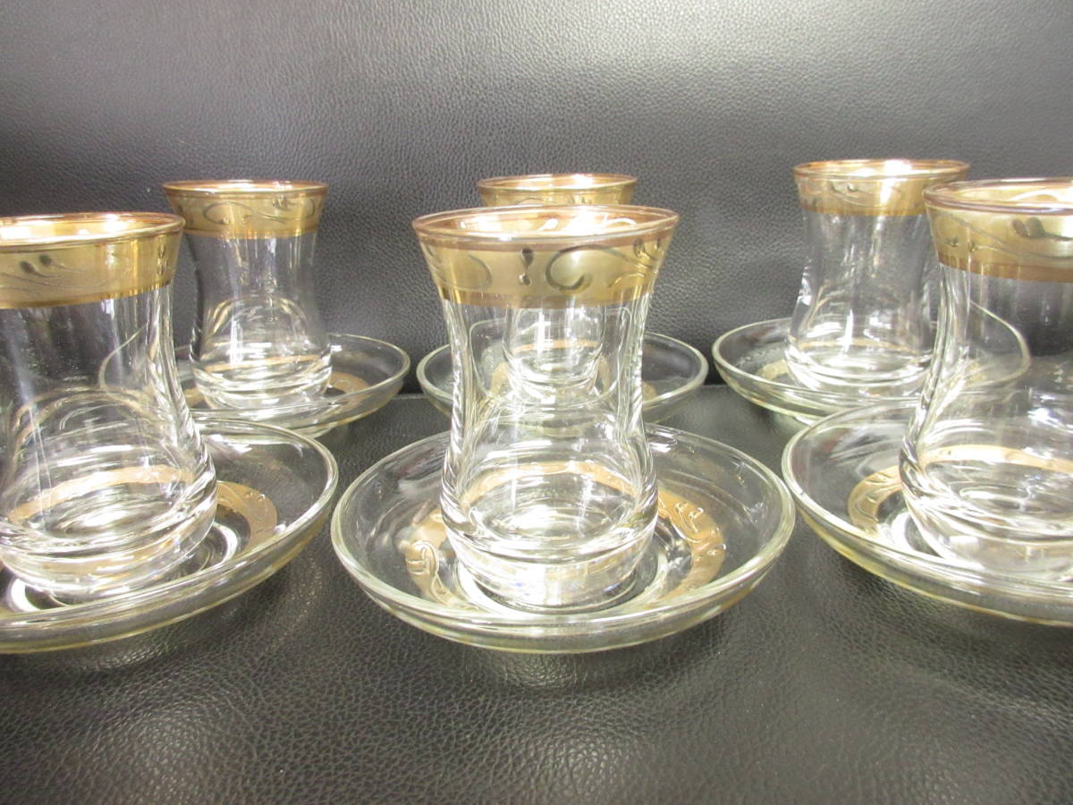 { tableware } tea utensils [ Turkey NAZLI KRISTAL 24KT GOLD: tea set glass + saucer 6 customer ] height : approximately 8cm*.: approximately 5.2cm hand made goods 