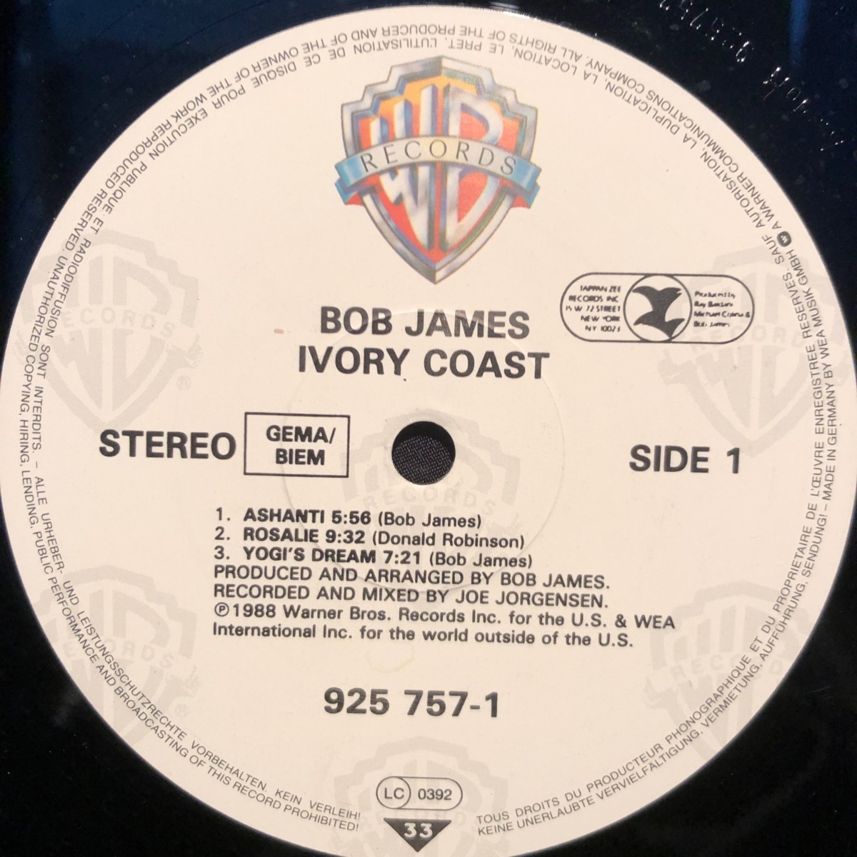 Bob James / Ivory Coast LP Warner Bros. Records_画像3
